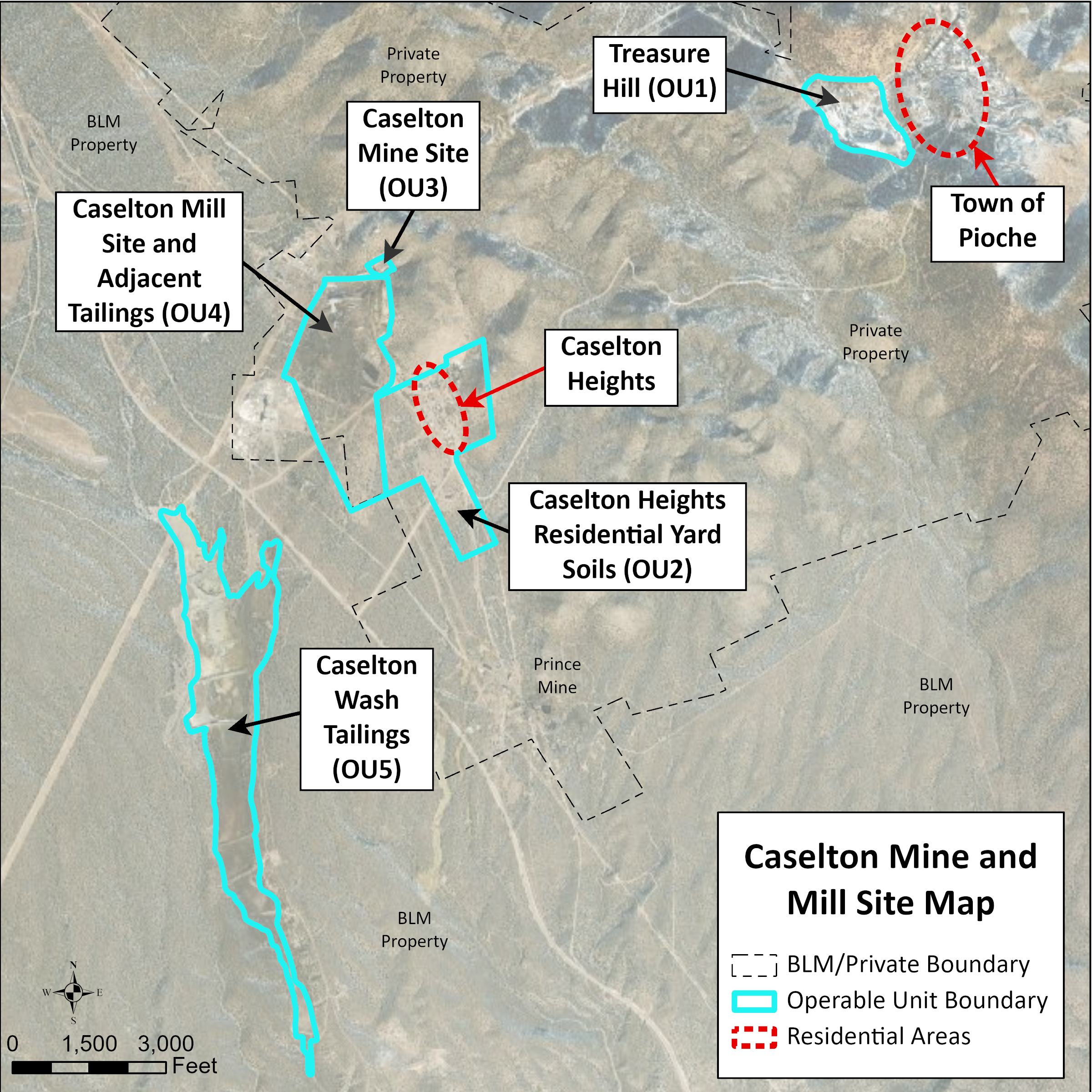 This map shows the Operable Units (OUs) at the Site outlined in blue.